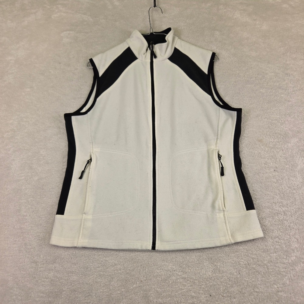 Cutter & Buck Womens CBWeatherTec Fleece Vest White Black Full Zip Medium